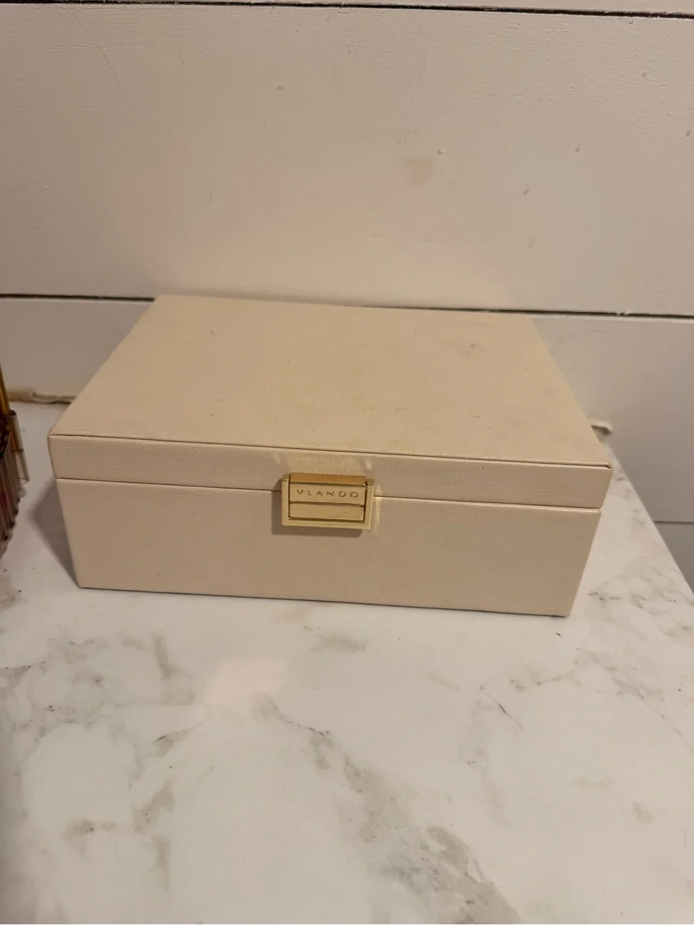 Cream Jewelry Storage Box with Gold Accent